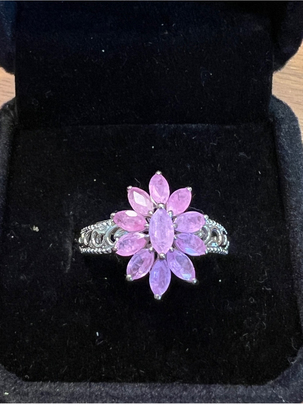 Pink Sapphire Sterling Silver Cluster Ring